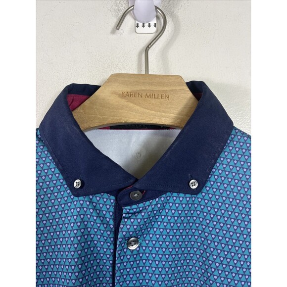 Greyson Stanwich Club Golf Polo Shirt Mens Medium Blue Geometric Short Sleeve - Picture 3 of 7